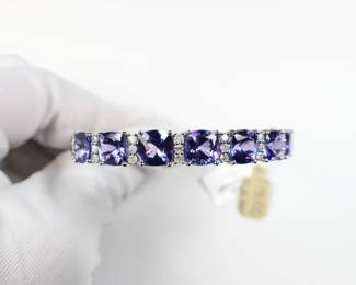 Platinum, Natural Tanzanite & Diamond Bracelet 17.81ct, 26.3 Grams Oscar Friedman Gemstone Jewelry Diamonds
