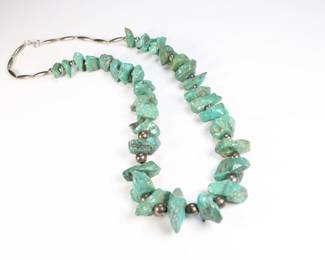 Navajo Indian Turquoise And Sterling Silver 925 Nugget Necklace 181 Grams
