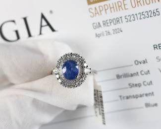 Platinum, GIA No Heat Burma Sapphire & Diamond Ring 3.67ctw, 7.6 Grams Oscar Friedman Natural Gemstone Jewelry
