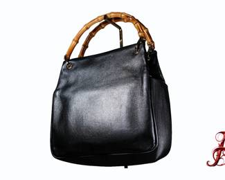 Gucci Bamboo Handle Leather Handbag  Black Purse  Authentic 