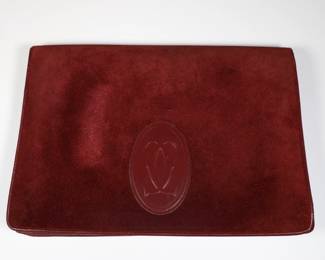 Cartier Clutch Bag Bordeaux Vintage Leather Red Suede Purse
