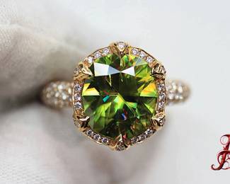 Kat Florence Natural Sphene Diamond  18k Gold Ring 6.46ctw, 6.7 Grams Gemstone Jewelry Diamonds