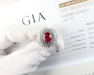 Platinum, GIA Burma Ruby & Diamond Ring 4.88ctw, 23.4 Grams Oscar Friedman Natural Gemstone Jewelry
