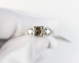 14k White Gold, Natural EGL Brown Diamond & Diamond Ring 1.74ctw, 3.9 Grams Gemstone Jewelry Diamonds
