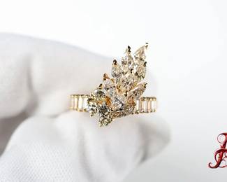14k Yellow Gold, Natural Diamond Ring 3.5ctw, 5.2 Grams Gemstone Jewelry Diamonds Marquise, Round, Baguettes 