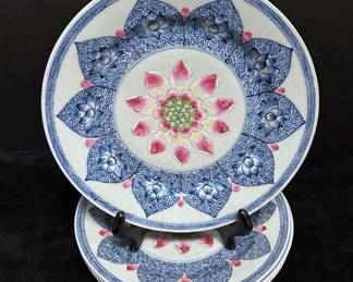 Antique Chinese Export Floral Porcelain Plates 5 Total