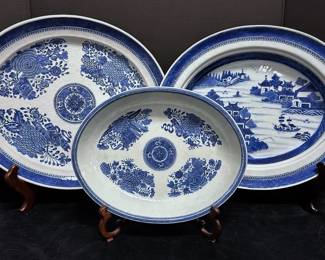 Antique Chinese Export Blue White Canton Serving Dishes