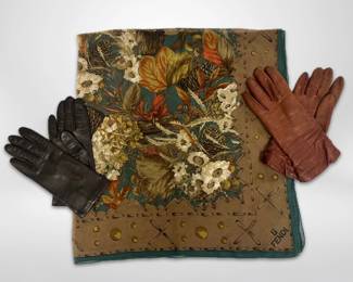  07 Fendi Vintage Silk Scarf w CashmereLined Italian  SilkLined Neiman Marcus Leather Gloves