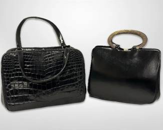 Rosenfeld Vintage 1940s Embossed Leather Clutch Alligator Pattern Black Purse