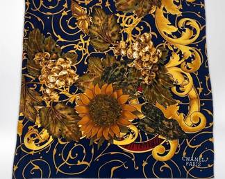 Chanel Paris Vintage Silk Scarf with Sunflower Design