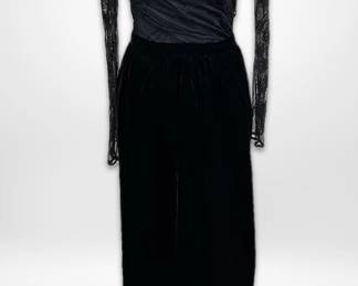  05 St. Laurent Black Velvet Skirt w Lace Mesh Top