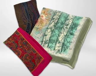 Valentino, Bill Blass, Alleo Vintage Italian Silk Scarves