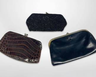 Three Vintage Clutches Josef Beaded Clutch, Lesco Alligator Pattern,  Black Clutch Made in France