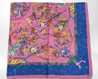  04 Pink Hermes Paris Vintage Silk Scarf