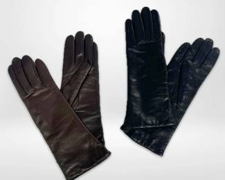 Two Pairs of Brown Black Italian CashmereLined Leather Gloves Never Worn