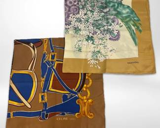 Valentino And Celine Paris Vintage Silk Scarves