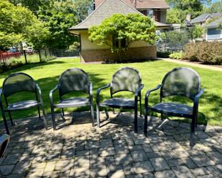 Crate and Barrel Abaco 48" Round Outdoor Dining Table and 8 Crate ad Barrel Lanai mesh chairs