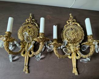 Pair vintage brass sconces
