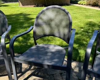 Crate and Barrel Abaco 48" Round Outdoor Dining Table and 8 Crate ad Barrel Lanai mesh chairs