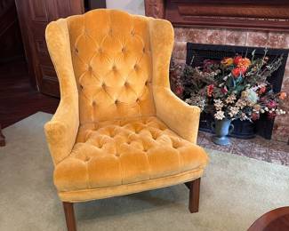 THIS TIME HAS SOLD- $80 Yellow velvet chair. This time is for pre-sale. Message for details on payment and pickup