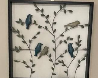 Birds on Tree Branch - framed metal.