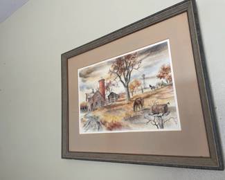 Framed farm scene.