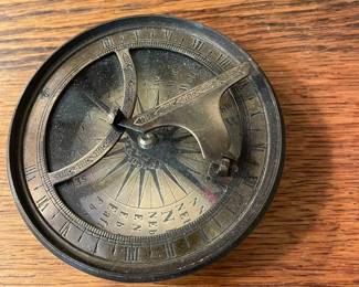 Folding sundial & compass hand polished brass nautical desk decor.