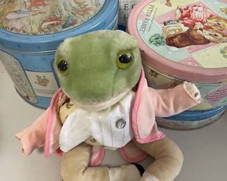 Vintage Eden Beatrix Potter Mr. Jeremy Fisher Frog Plush Toy.