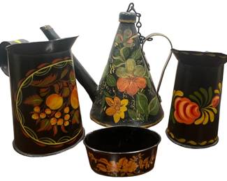 Collection Vintage Toleware, Watering Can, Pitchers, and More
