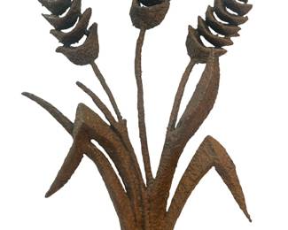 Cast Iron Brutalist Flower Sculpture
