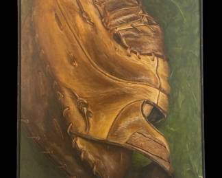 Vintage Oil Painting Baseball Mitt Signed
