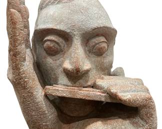 Folk Art Terra Cotta Harmonica Man Sculpture, TOWLE WAGNER
