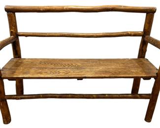 Early Rustic Pine Log Bench
