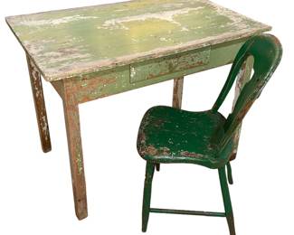 Country Green Work Table and Chair
