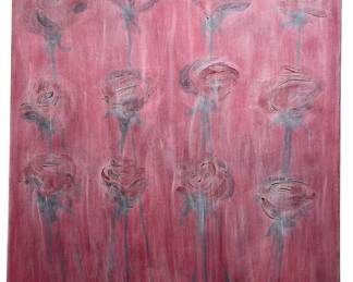 Signed and Dated Mauve Rose Motif Oil on Canvas
