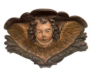 Vintage Carved Wood Cherub Wall Shelf
