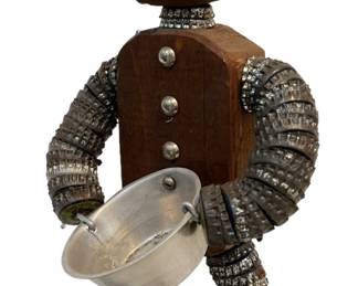 Folk Art Bottle Cap, Wood Robot Sculpture
