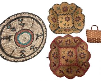 Collection Native American Ojibwe Birch Bark, Woven Baskets
