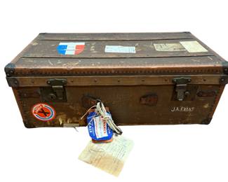 Vintage Travel Trunk w Souvenir Stickers
