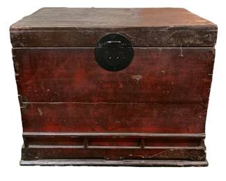 Primitive Asian Painted Red Storage Trunk
