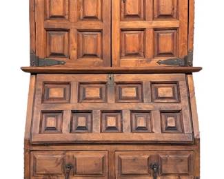 A Spanish Revival Pine Drop Front Secretary Desk
