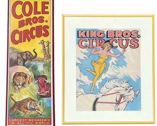 Two Vintage Circus Posters, KING BROS, COLE BROS
