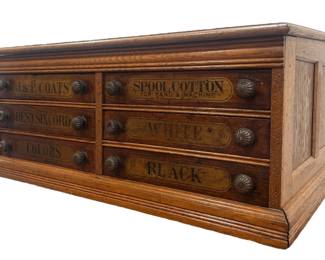 J & P COATS' Antique Oak General Store Spool Cabinet
