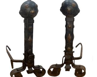 Art Nouveau Jeweled Fireplace Andirons
