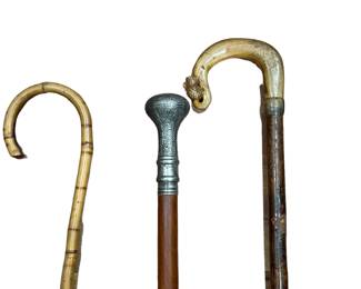 Three Antique Carved Wood Canes

