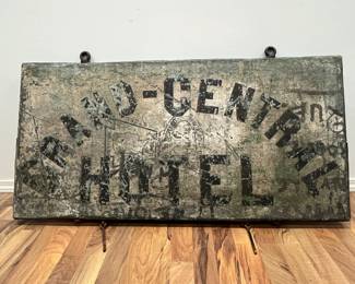 Antique Double Sided "Grand Central Hotel" Metal Advertisement Sign
