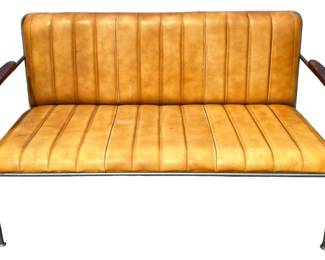 Industrial Brown Leather Bench
