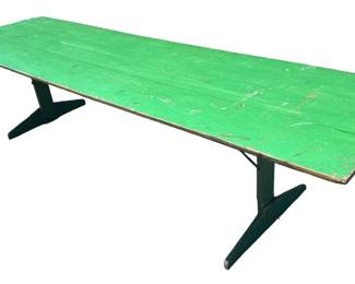 A Pine Folding Field Harvest Table, Original Green
