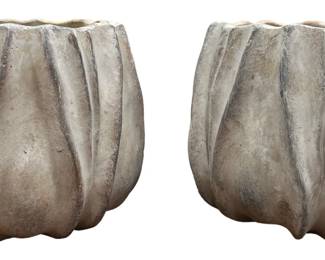 Small Pleated Concrete Planters, Pair
