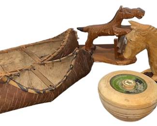 Collection Folk Art Articles, Birch Bark Canoe, Horses
